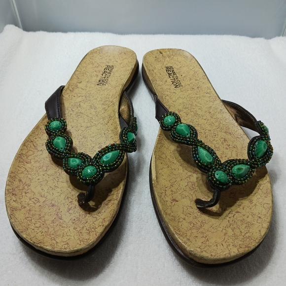 Kenneth Cole Reation Turquoise Glam In Bloom Sandals Women's Sz 9.5 Medium - Picture 1 of 14